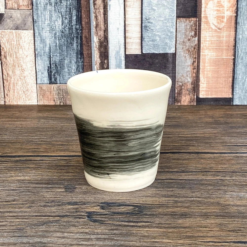 Handmade Porcelain Tumblers | Minimalist Mug with Black Brushstroke | Handleless 250ml