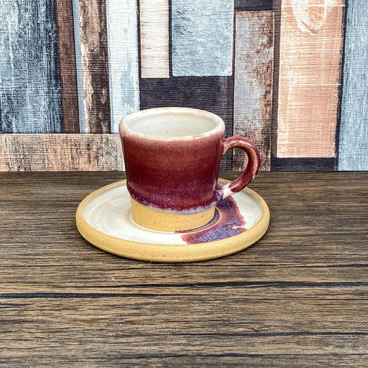 Hand Thrown Stoneware Espresso Cup | Unique Burgundy Reactive Glaze | 60ml