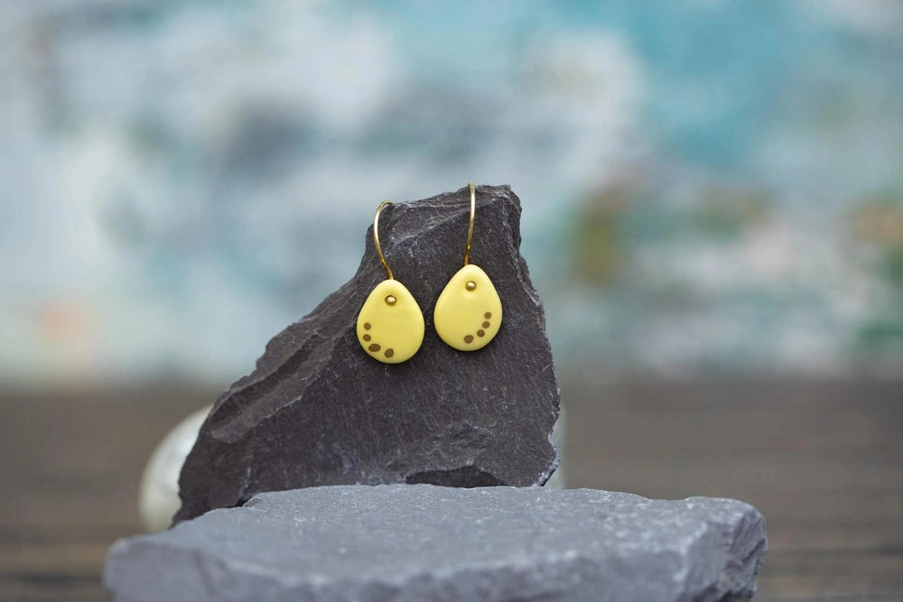 Yellow Porcelain Teardrop Earrings | Handmade Ceramic & Gold Jewellery