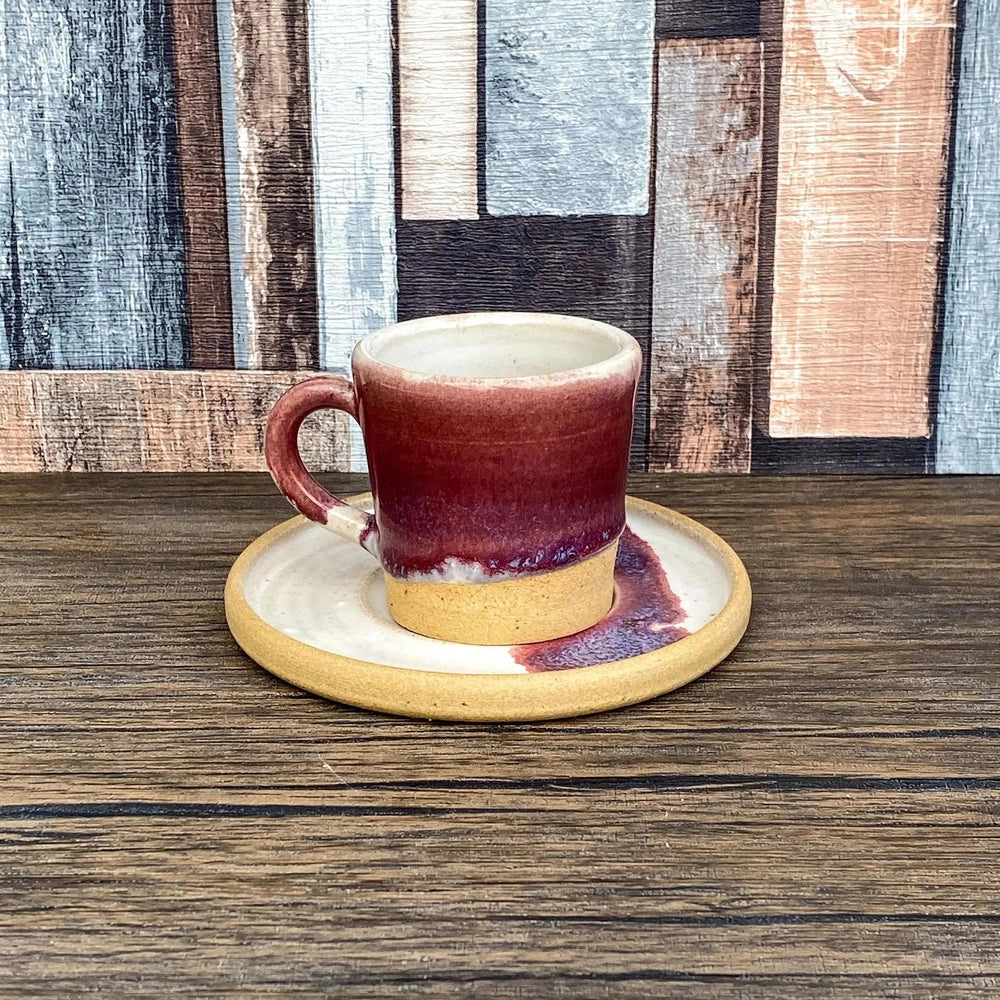 Hand Thrown Stoneware Espresso Cup | Unique Burgundy Reactive Glaze | 60ml