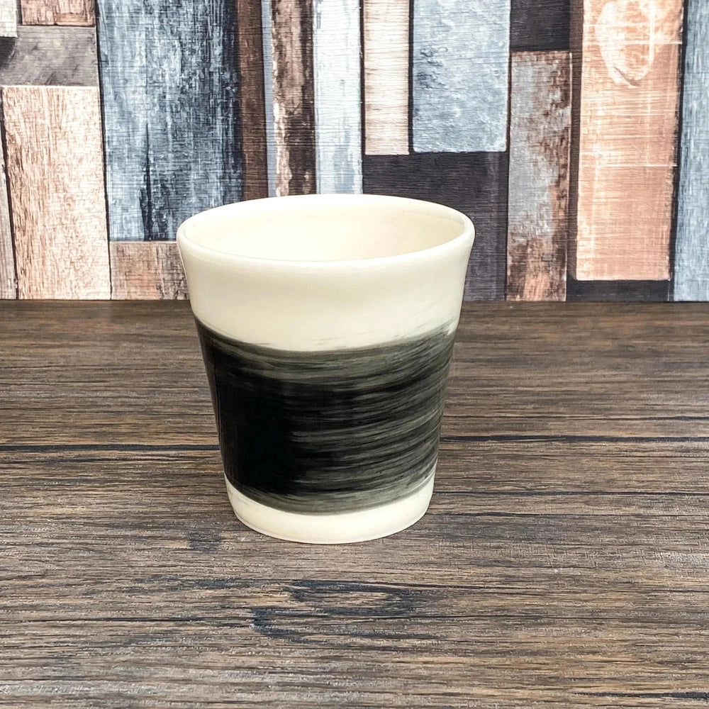 Handmade Porcelain Tumblers | Minimalist Mug with Black Brushstroke | Handleless 250ml