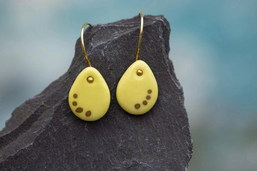 Yellow Porcelain Teardrop Earrings | Handmade Ceramic & Gold Jewellery