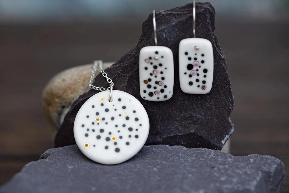White Porcelain Dotted Jewellery Set | Handmade Ceramic & Silver