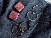 Raspberry Pink Square Porcelain Hand-Crafted Earrings with Painted Details