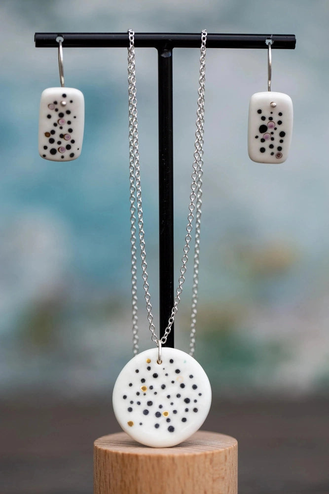 White Porcelain Dotted Jewellery Set | Handmade Ceramic & Silver