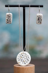 White Porcelain Dotted Jewellery Set | Handmade Ceramic & Silver