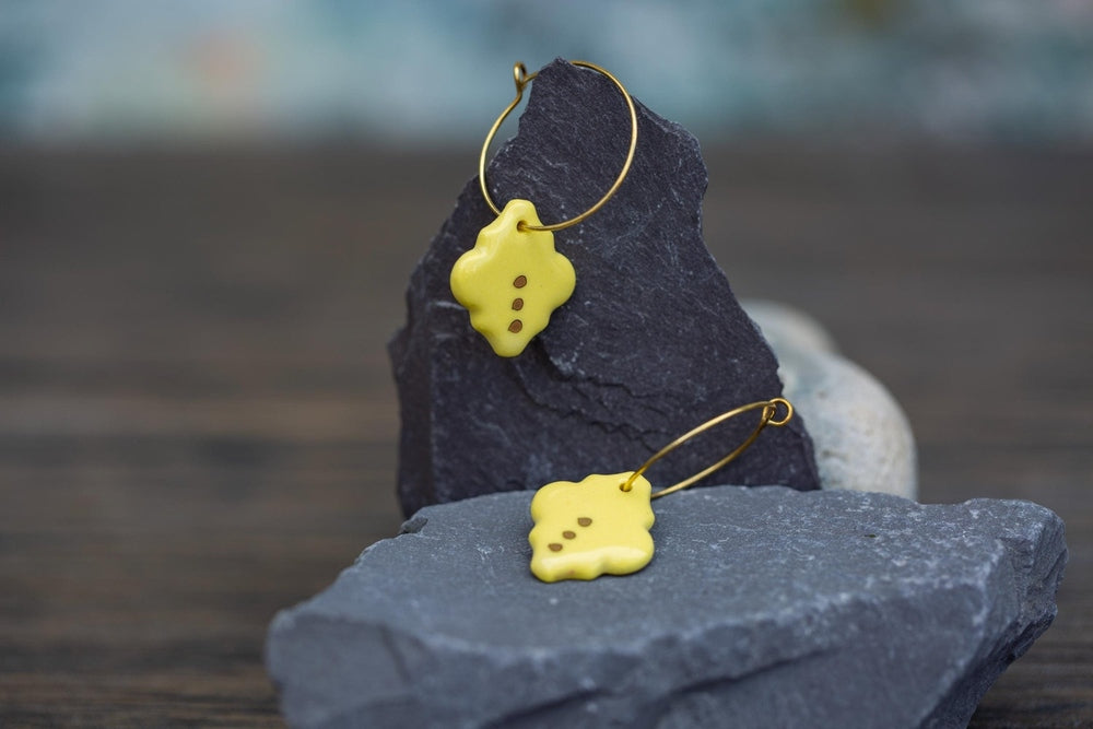 Yellow Porcelain Tile Earrings, Handmade Ceramic Jewellery