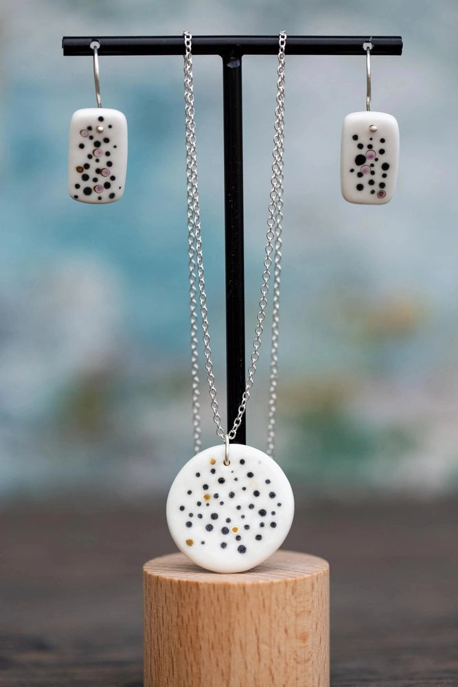 White Porcelain Dotted Jewellery Set | Handmade Ceramic & Silver