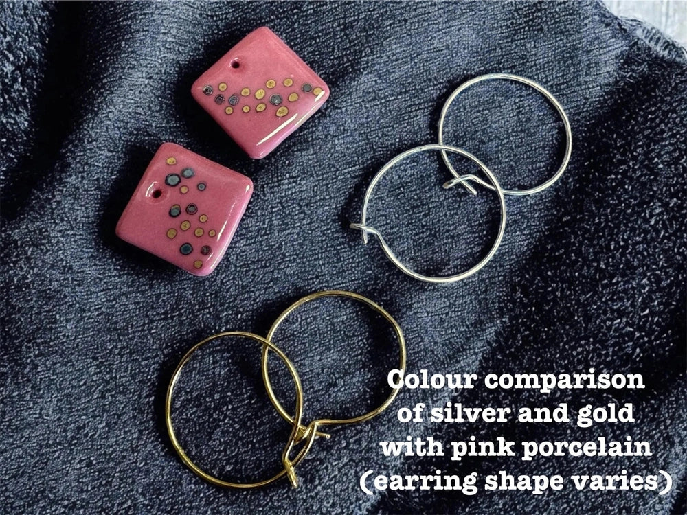 Pink Raspberry Porcelain Hoop Earrings | 24K Gold Minimalist Jewellery
