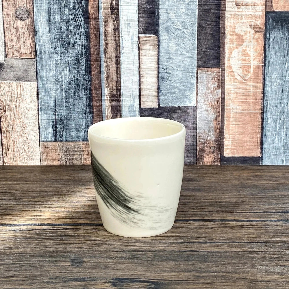 Handmade Porcelain Tumblers | Minimalist Mug with Black Brushstroke | Handleless 250ml