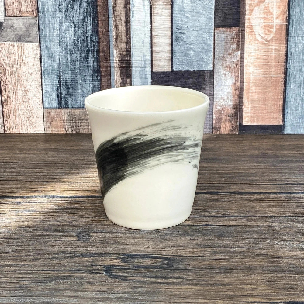 Handmade Porcelain Tumblers | Minimalist Mug with Black Brushstroke | Handleless 250ml