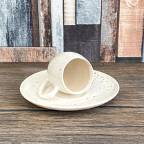 Handmade Espresso Cup & Saucer | 60ml Stoneware Demitasse Set | Speckled Soft White Glaze