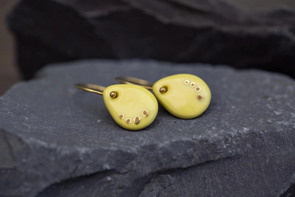 Yellow Porcelain Teardrop Earrings | Handmade Ceramic & Gold Jewellery