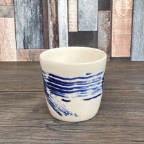 Unique Porcelain Tumblers | Abstract Blue Brushstroke Design | Modern Chinoiserie Coffee, Tea  or Water Mug