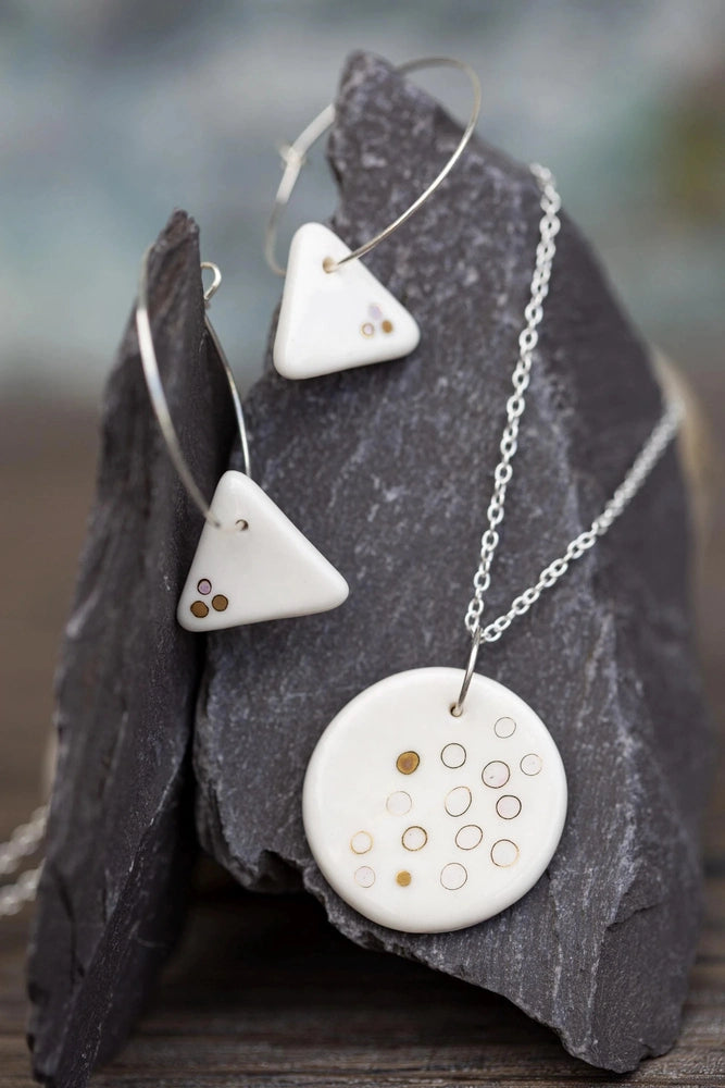 Porcelain Dotted Jewellery | Unique Handmade Ceramic & Silver Earrings with Necklace Set