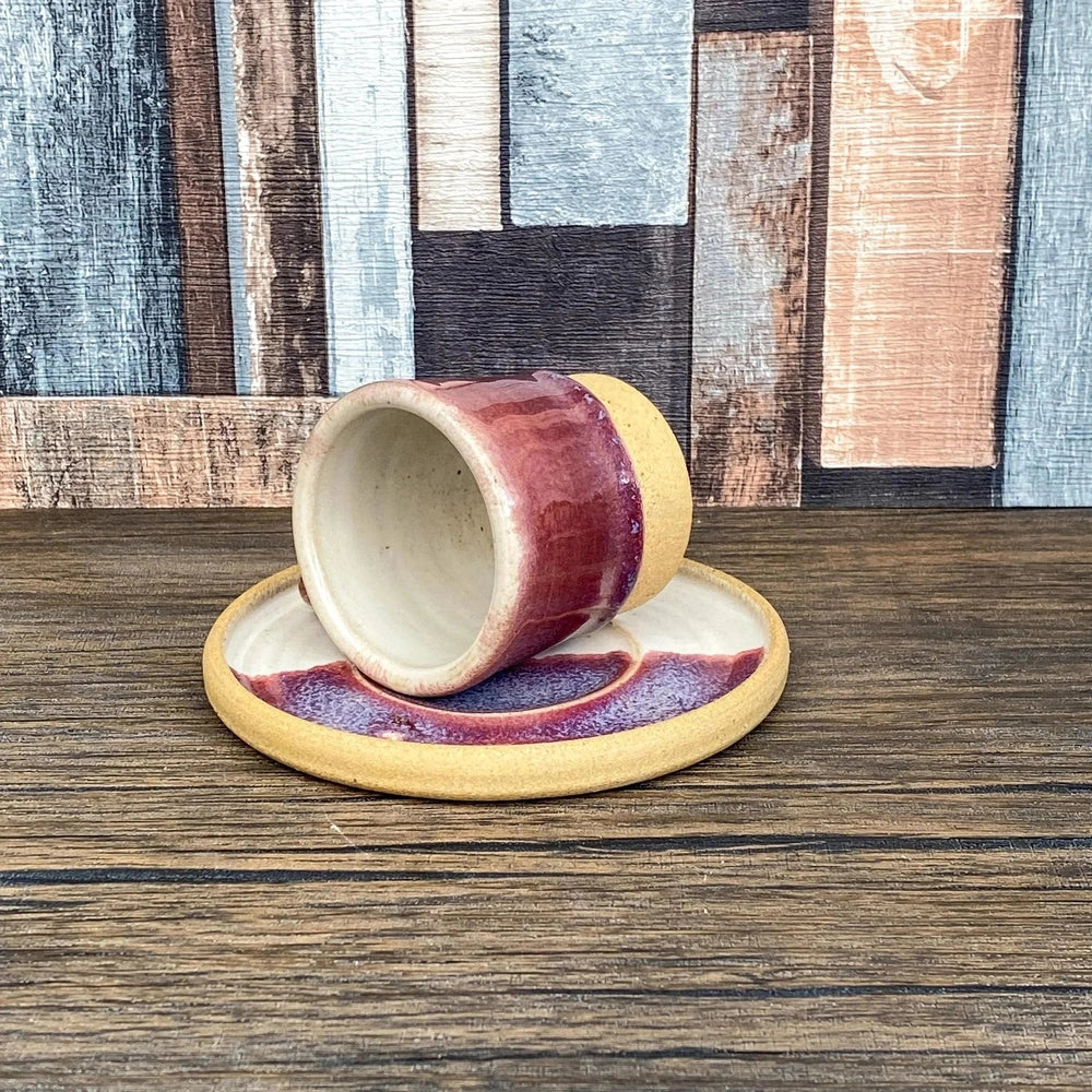 Hand Thrown Stoneware Espresso Cup | Unique Burgundy Reactive Glaze | 60ml
