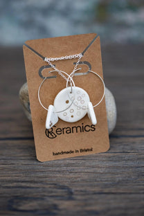 Porcelain Dotted Jewellery | Unique Handmade Ceramic & Silver Earrings with Necklace Set