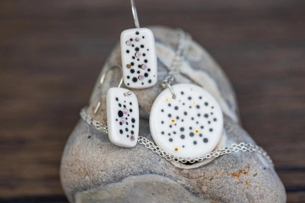 White Porcelain Dotted Jewellery Set | Handmade Ceramic & Silver