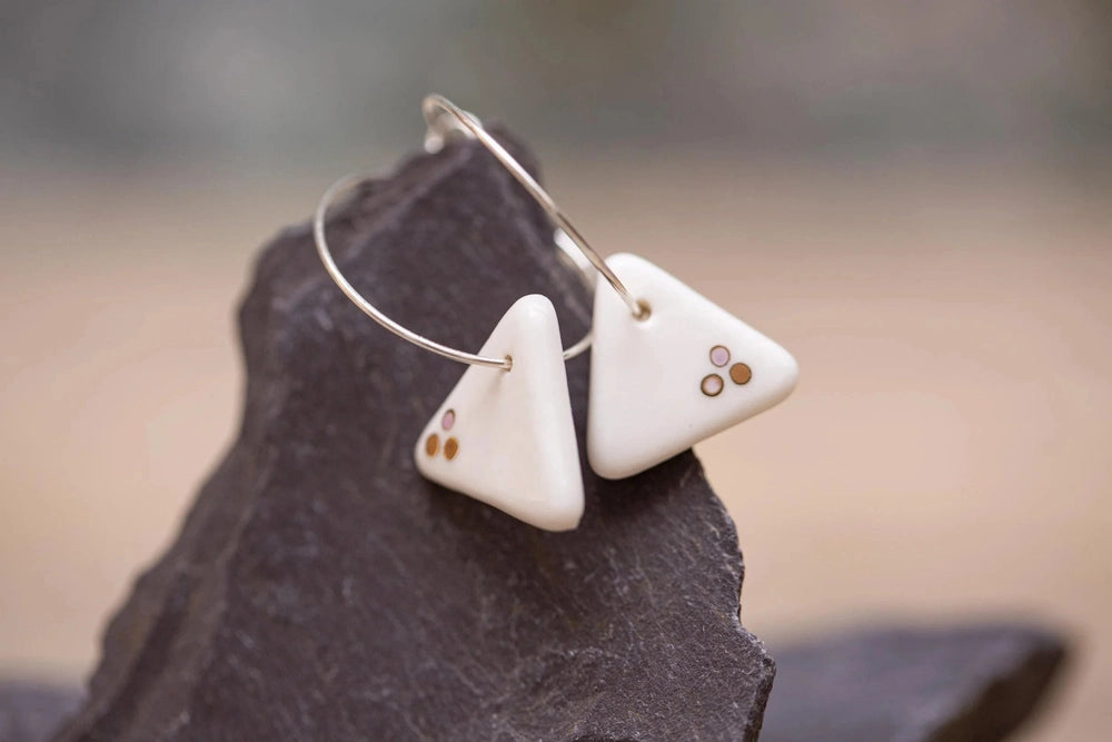 Porcelain Dotted Triangle Earrings | Handmade Ceramic & Gold Jewellery