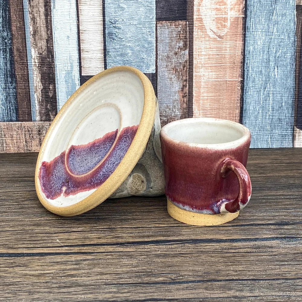 Hand Thrown Stoneware Espresso Cup | Unique Burgundy Reactive Glaze | 60ml