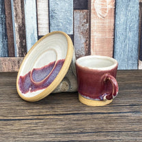 Hand Thrown Stoneware Espresso Cup | Unique Burgundy Reactive Glaze | 60ml