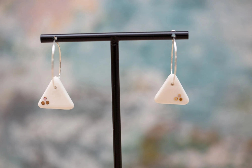 Porcelain Dotted Triangle Earrings | Handmade Ceramic & Gold Jewellery