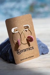 Pink Raspberry Porcelain Hoop Earrings | 24K Gold Minimalist Jewellery