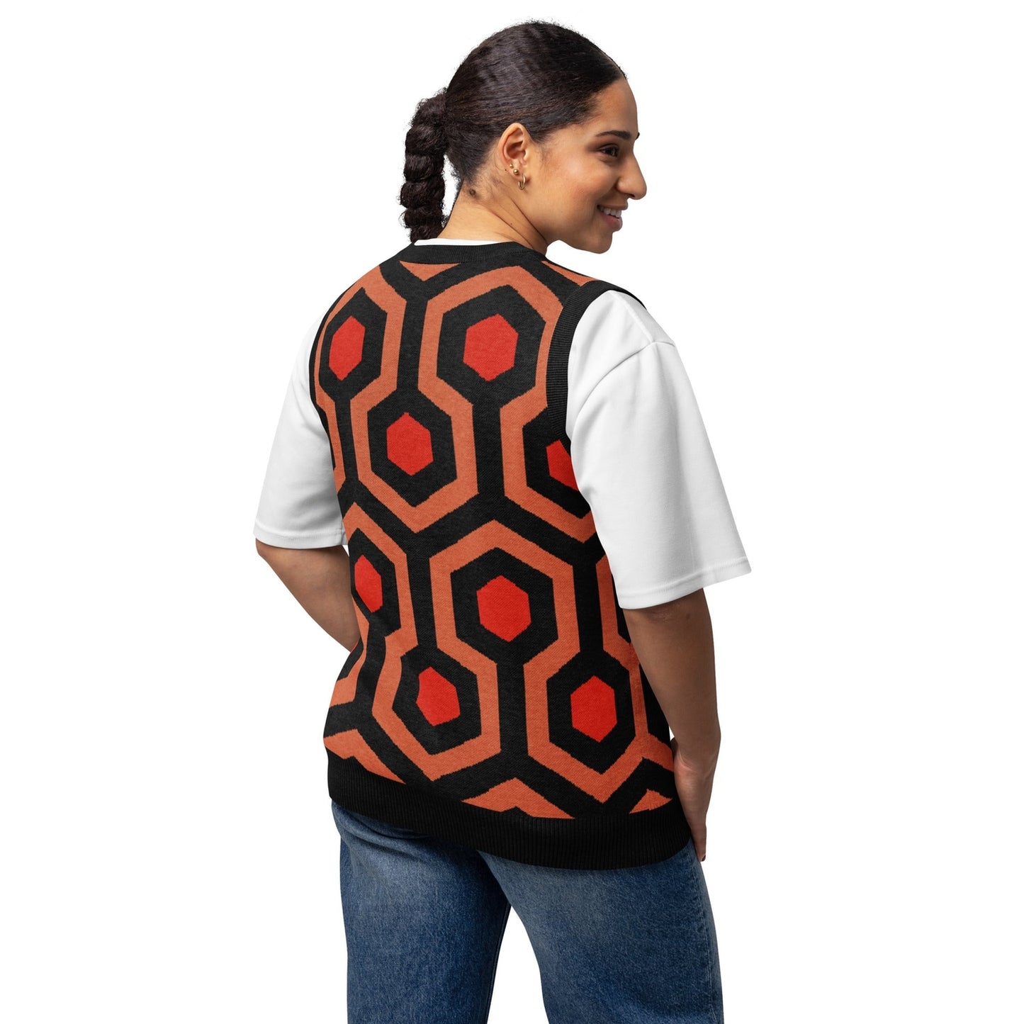 Overlook Hotel Carpet Pattern Knitted Sweater Vest – Horror Inspired V-Neck Knit