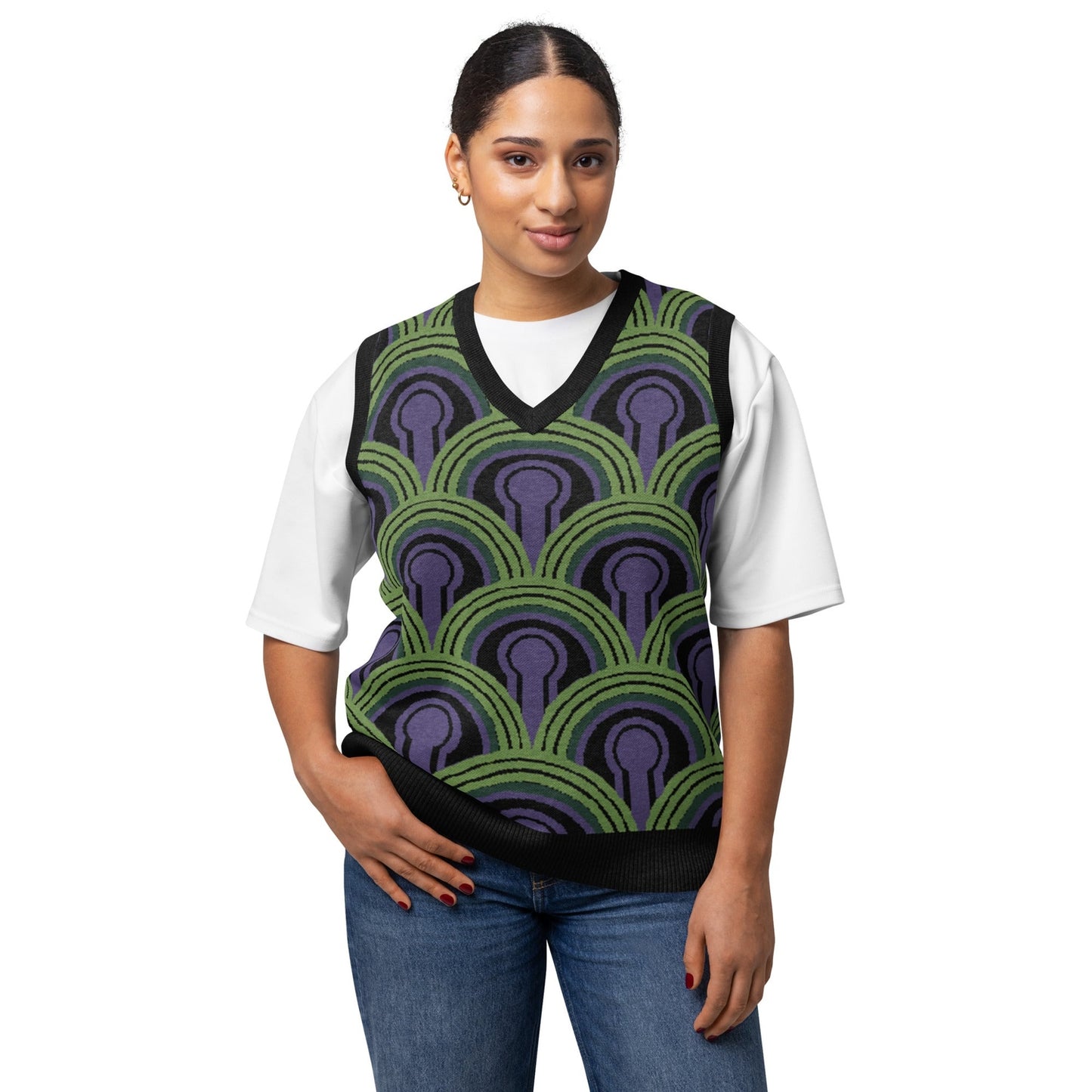Room 237 Wallpaper Pattern Knitted Sweater Vest - Horror Film Inspired V-Neck Knit