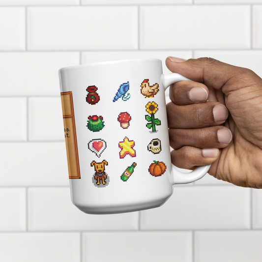 Stardew Drinks Pattern Mug | Colourful Sprites and Beverage Card | Tea, Coffee, Chai, Hot Chocolate and more!
