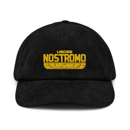 A black baseball cap features an embroidered "USCSS Nostromo" logo with a wings style design referencing the Alien franchise.