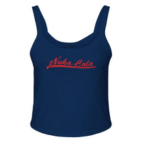 A navy blue tank top displays "Nuka-Cola" in a stylized red logo referencing the Fallout video game series.