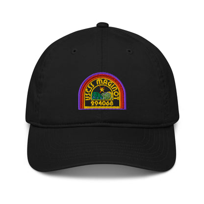 A black Alien USCSS Maginot embroidered logo hat features a rainbow-style patch depicting an archway and landscape.