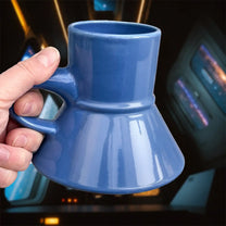 Blue DS9 raktajino mug, handmade replica of the wide bottomed replimat style mugs from Star Trek Deep Space Nine