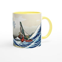 The ceramic mug depicts Link from Legend of Zelda: Wind Waker sailing a boat inspired by The Great Wave off Kanagawa artwork.