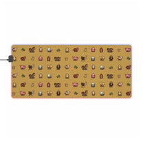 This rectangular LED gaming mouse pad features pixel art of animals from Stardew Valley on a yellow background.