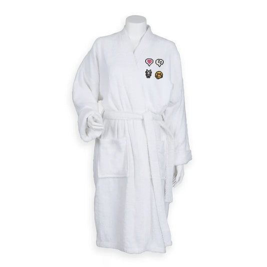 Stardew Valley inspired bathrobe with embroidered cats and emotes, personalised cotton gamer robe
