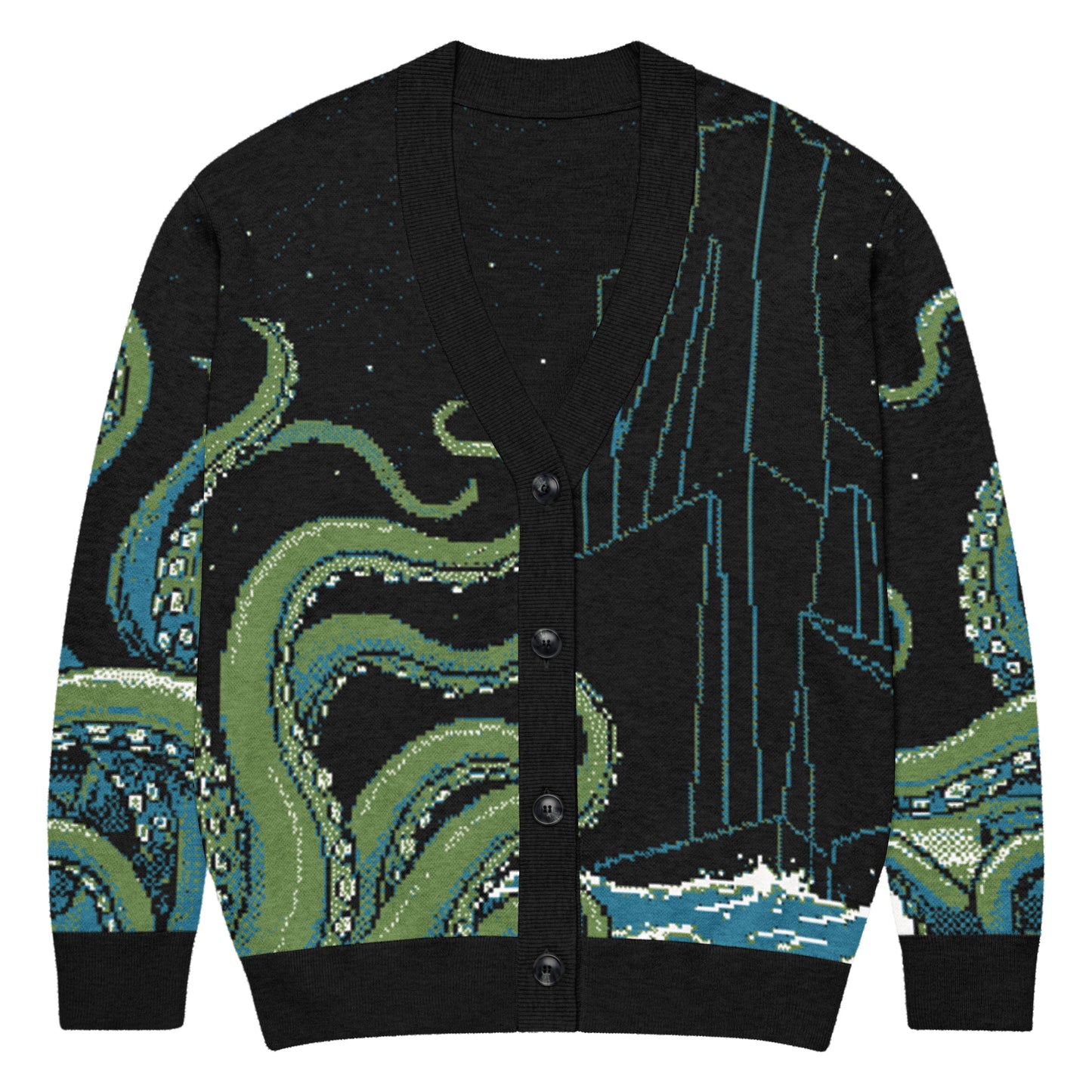 Cthulhu Rises Knitted Cardigan - Lovecraft Cosmic Horror Knitwear
