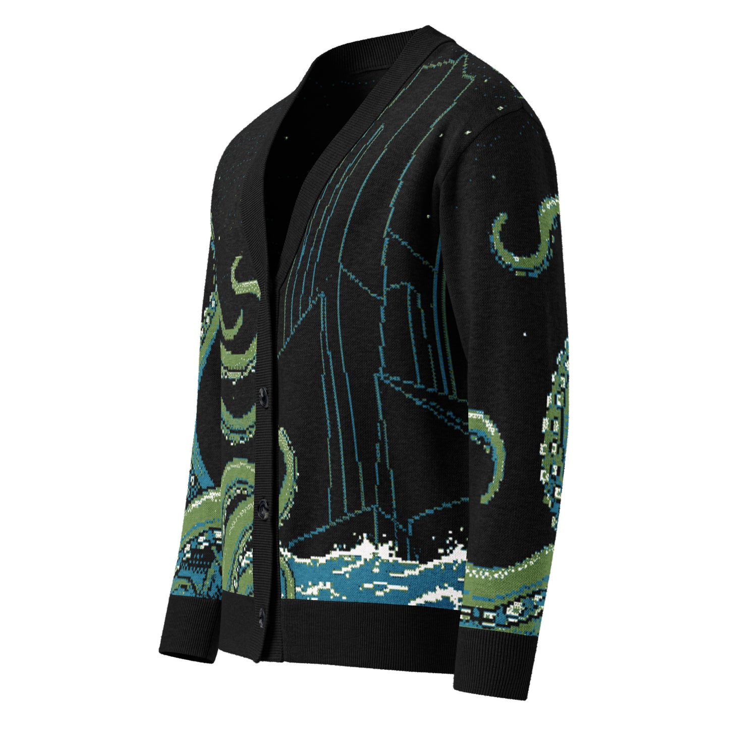 Cthulhu Rises Knitted Cardigan - Lovecraft Cosmic Horror Knitwear