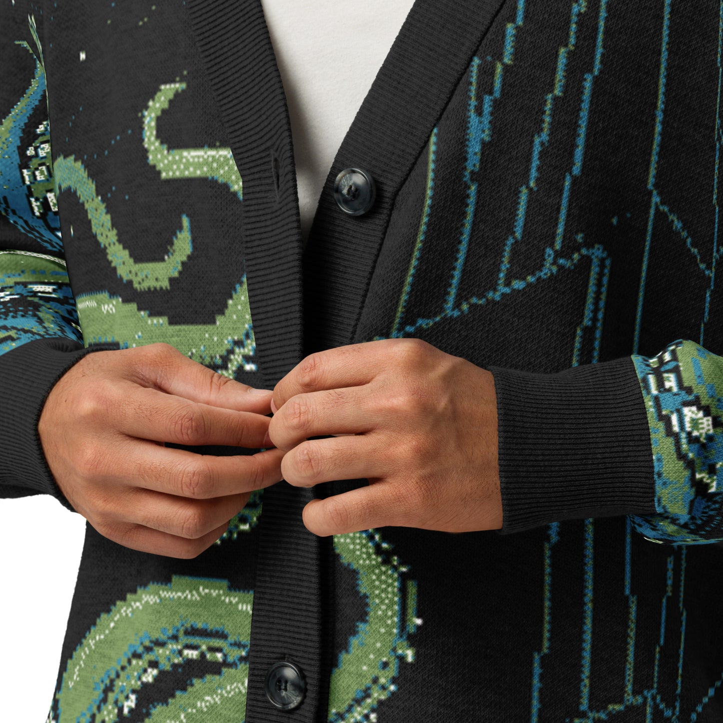 Cthulhu Rises Knitted Cardigan - Lovecraft Cosmic Horror Knitwear